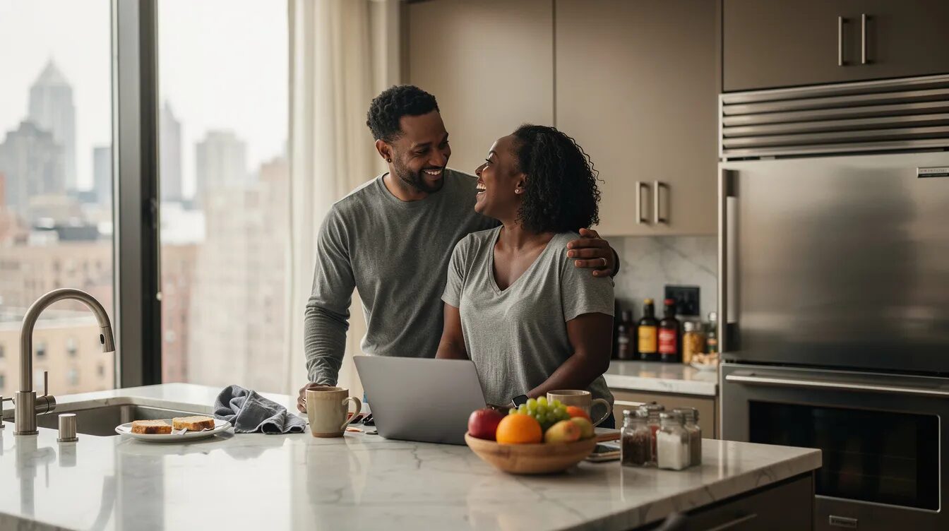 Man with ADHD giving his wife focused attention during an everyday moment, showing that adult ADHD and faithfulness can coexist.